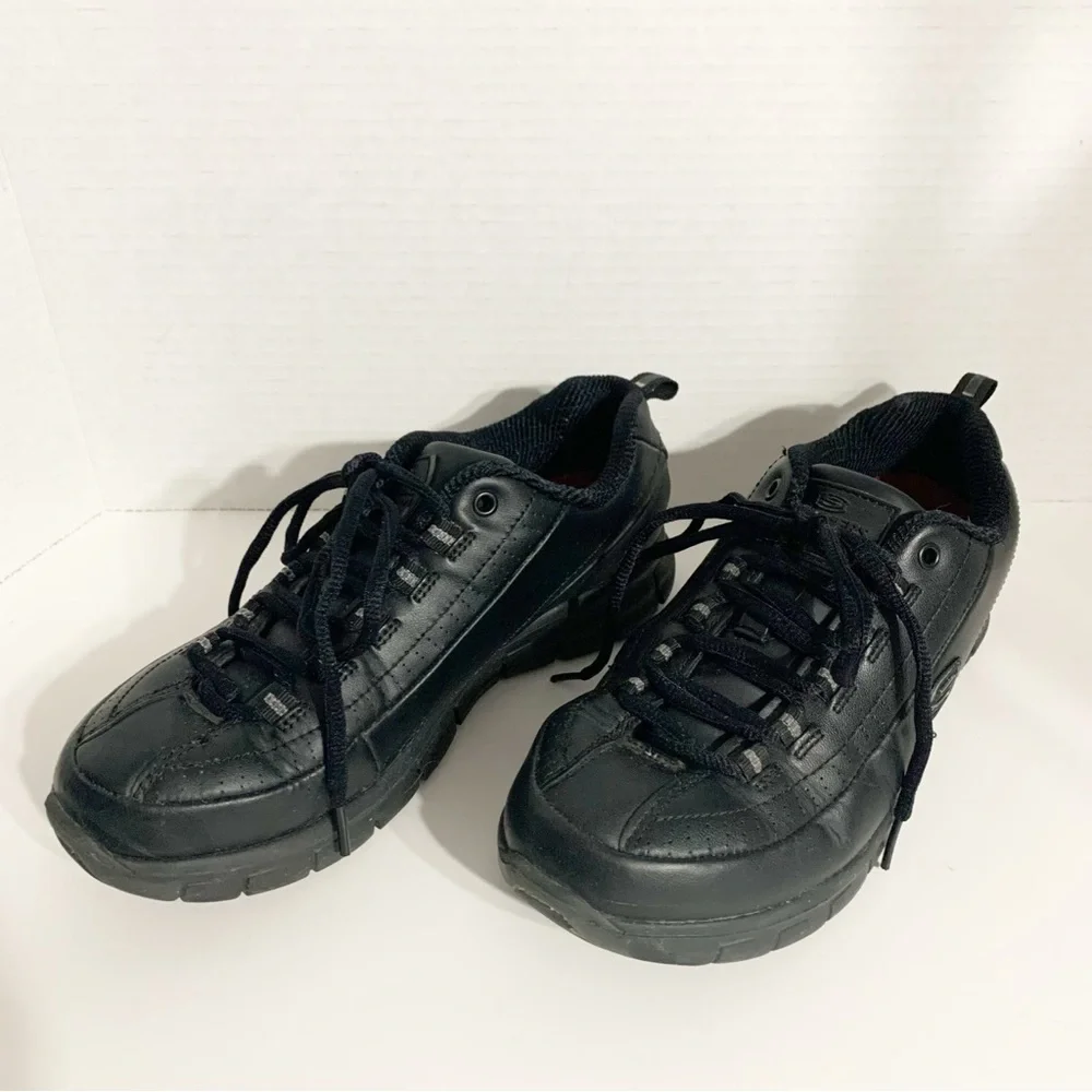 Skechers Work Sure Track Trickel Slip-Resistant Leather Shoes Black US 7 EW